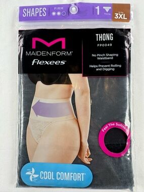 Maidenform Flexees Cool Comfort Black Thong - 3XL